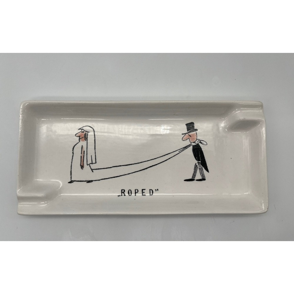 Vtg Cigar Tray Trinket Dish Mid Century Bachelor Party Wedding Gift Humor ROPED